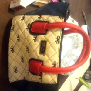Betsey Johnson Quilted Bag Purse Satchel With Ribbon Gold Accents